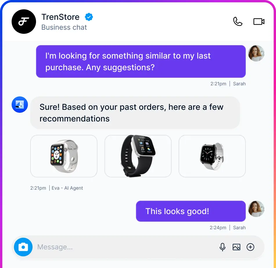 AI chat recommending products from a customer's purchase history